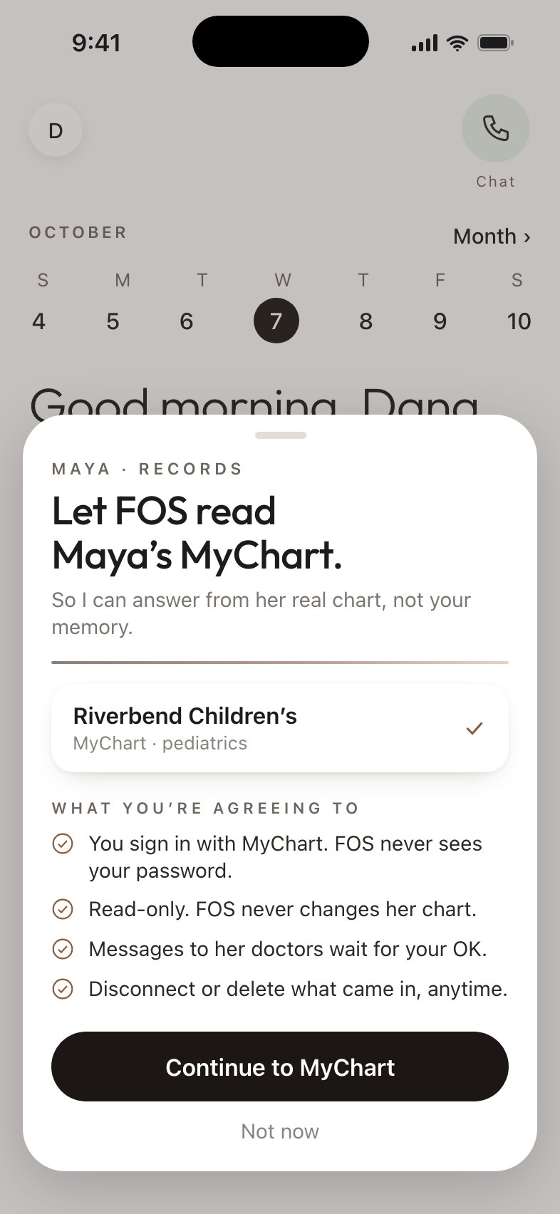 FOS asks to read Maya’s MyChart, reads it, and comes back with what is worth raising at Thursday’s visit